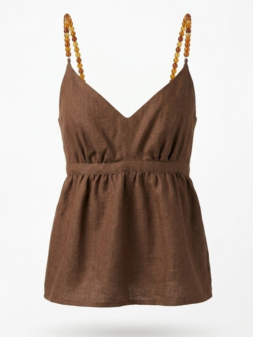 Rachel Zoe Chocolate Brown V‑Neck Camisole with Amber Beaded Straps